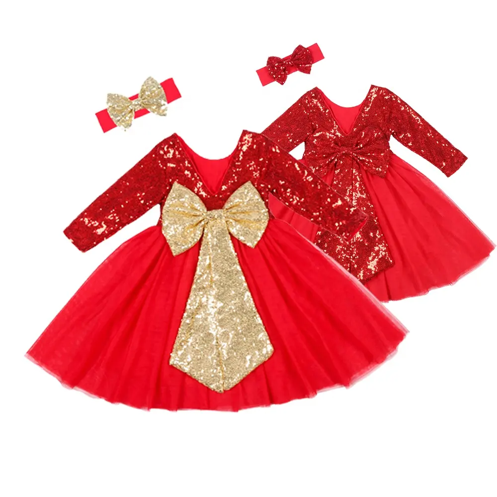 Little Girls Boutique Sequin Tutu Dress Kids Vintage Ruffle Long Sleeve Dress Valentine Gift Baby Party Birthday Wedding Gown