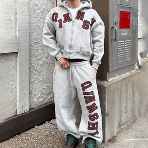 Heavyweight Men Baggy Tracksuit Manufacturer Custom Oversized Sweatsuit Cotton French Terry Zip up Hoodie and Sweatpants <b>Set</b> - Product Image 1