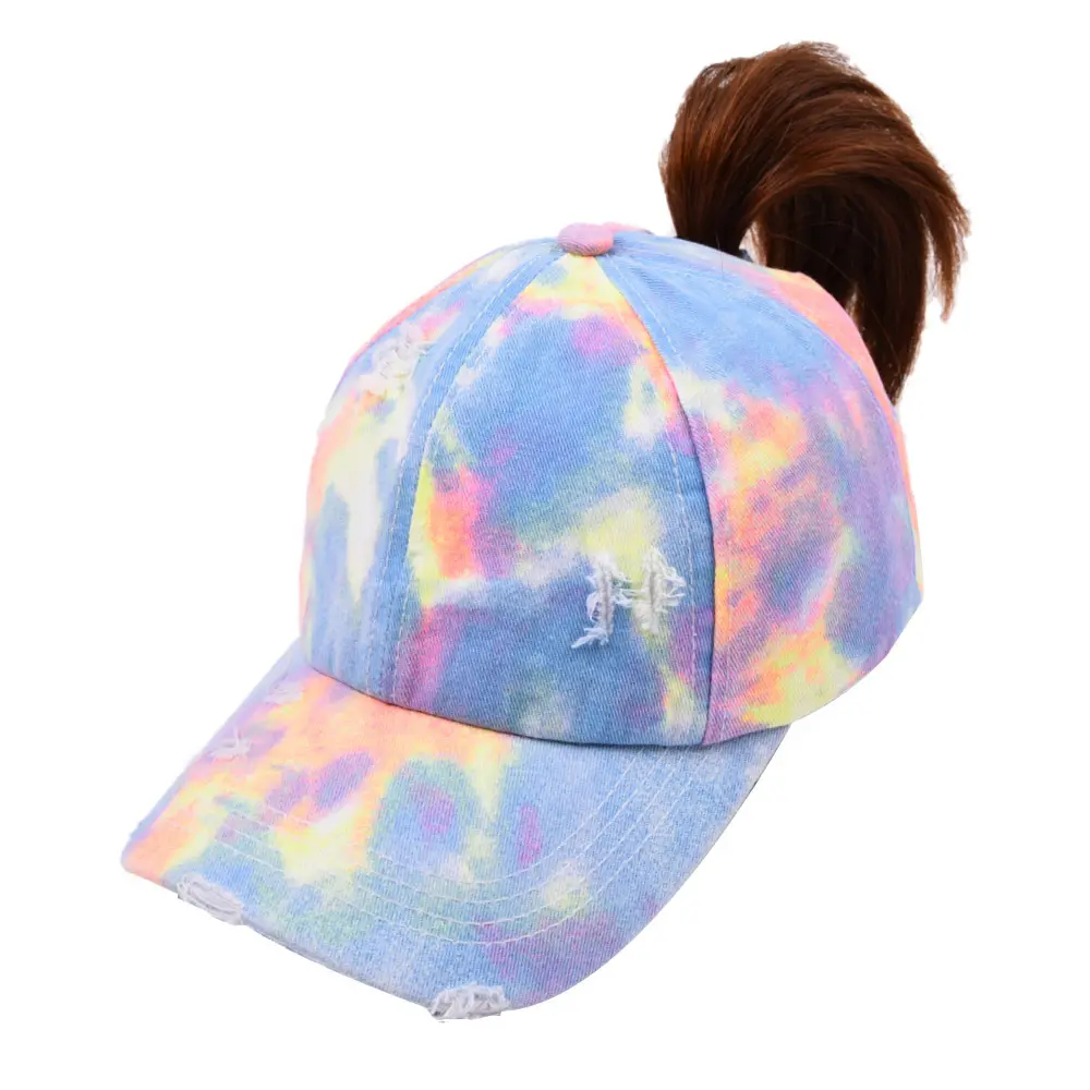 2023 New arrival Cross Ball Caps Buffalo Plaid Mesh Hallow Out Baseball Hats Tie Dye High Messy Buns Ponytail Caps