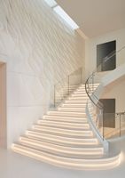 Escalier en marbre intérieur, escalier incurvé, garde-corps en verre, villa, escalier en pierre naturelle de luxe