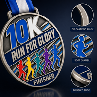 Médailles sportives personnalisées en alliage de zinc moulé sous pression avec logo personnalisé et ruban pour les courses de marathon, 5K et 10K