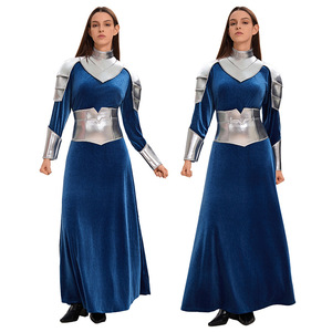 Disfraz de Robot Guerrero para Mujer, Vestido de Terciopelo Azul con Armadura Plateada, Disfraz de Cosplay para Adultos de Halloween - Product Image 1