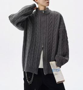 Cardigan en laine tricoté <span class=keywords><strong>torsadé</strong></span> pour <span class=keywords><strong>homme</strong></span>, <span class=keywords><strong>col</strong></span> <span class=keywords><strong>montant</strong></span>, coupe décontractée, anti-rétrécissement, anti-boulochage, idéal pour l'hiver - Product Image 5