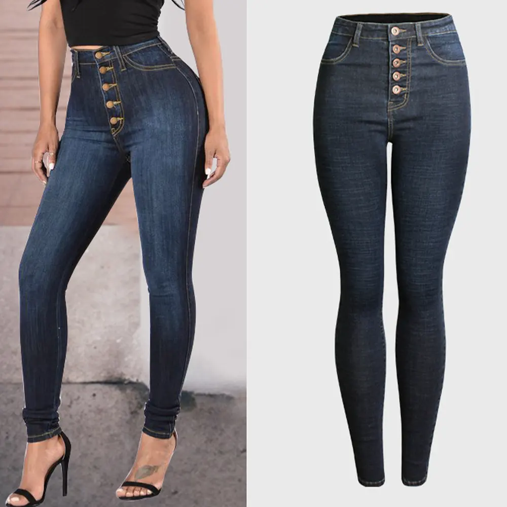 Custom Women's Vintage Plus size pencil trousers mom pants high waist dark blue women jeans skinny jeans for curvy women