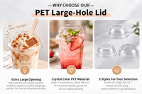 LOKYO PET Couvercle Dôme à Grand Trou 90mm 98mm Transparent pour Tasses, Idéal pour Crèmes Glacées, Garnitures, Smoothies, Boba, Bubble Tea – Couvercle Jetable