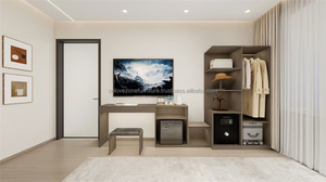 Juego de Muebles de Dormitorio Completo para Hotel Moderno de 3 Estrellas, Económico, al por Mayor, con Base de Cama de Madera, Cabecera, Mesitas de Noche, Mueble para TV y Armario - Product Image 4