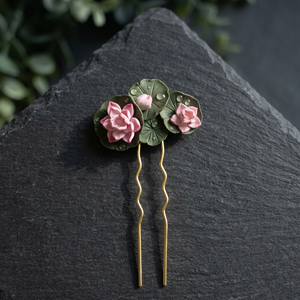 Épingles à cheveux en forme de fleur de lotus, accessoires pour cheveux dorés, barrettes florales roses pour mariage et fête - Product Image 3
