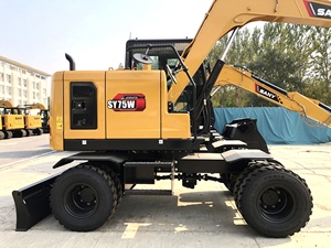 Excavatrice sur pneus Sany SY75W d'occasion, équipement de construction, avec accessoires : pince, tarière, brise-roche, certifiée CE - Product Image 2