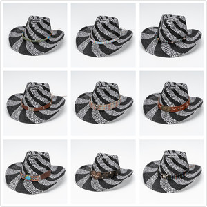 Mùa Hè Thoáng Khí Rắn Mô Hình Giấy Rơm Cao Bồi <span class=keywords><strong>Hat</strong></span> Mới Đến Thời Trang Đen Trắng Hai Tone Màu Bãi Biển Che Nắng Mũ Rơm - Product Image 2