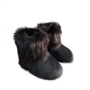 Faux Fur Outside Hombres Botas de nieve Fluffy Winter Women Flat Fur Boots - Product Image 1
