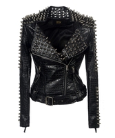 Veste courte en cuir de moto européenne et américaine grande taille Rivet Splicing Veste punk rock à manches longues pour femmes