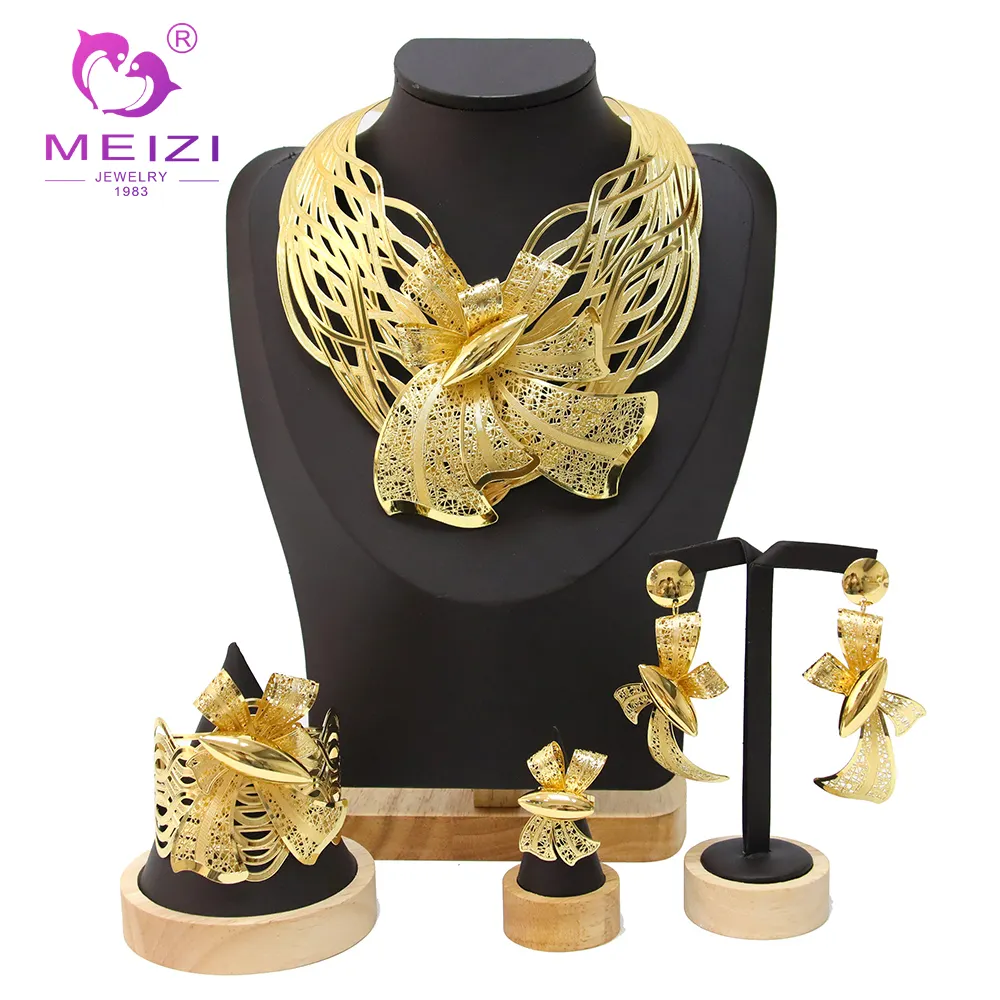 Meizi 보석 제조업체 도매상 과장된 두바이 18k 골드 팔찌 링 귀걸이
