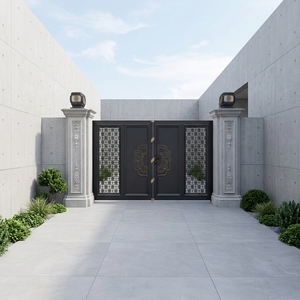 Portail de cour en alliage d'aluminium populaire avec finition anti-rouille par poudrage pour villa et jardin - Product Image 1