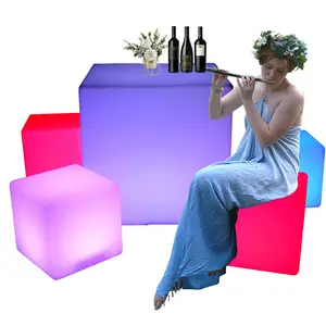 Silla de cubo led recargable, barra iluminada LED de plástico, Cubo de luz, mesas y sillas de hookah para jardín