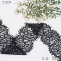 Dentelle Chantilly noire de 9 cm, bordure florale en dentelle à cils, ruban en maille souple pour robe Abaya, lingerie et décoration vestimentaire