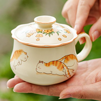 Kreative Niedliche Katzen-Keramik-Tasse mit Deckel & Geschenkbox Handbemaltes Cartoon-Kawaii-Blumenmuster Spülmaschinen- & Mikrowellenfest