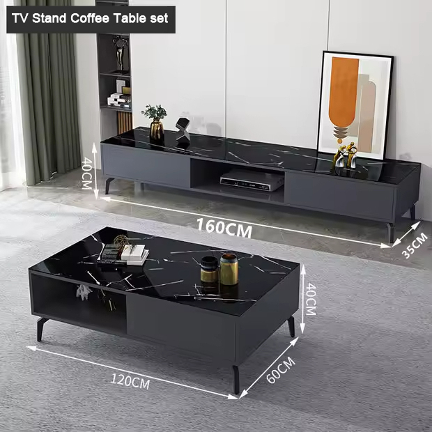 Black Nordic Style TV Cabinet with Sintered Stone Minimalist TV Stand