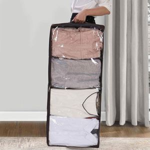 Organisateur de rangement sous le lit pliable en PVC transparent non tissé, respirant, écologique, pour vêtements, couvertures, édredons, salon - Product Image 5