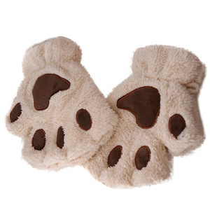 Women Girls Lovely Fluffy Bear Cat Plush Paw <strong>Claw</strong> Half Finger <strong>Gloves</strong> Mitten Winter Warm Fingerless <strong>Gloves</strong> - Product Image 3