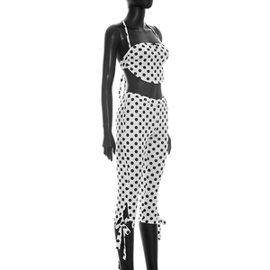 Viviblook C26ST128 Women Summer <b>Set</b> New Polka Dot Print Sleeveless Halter Strap Vest Crop Top Cropped Pant Two Pieces <b>Set</b> - Product Image 2