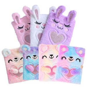 Kids Stationery Girl Kawaii Gift Cute Plush Animal Cartoon Rabbit Cover Furry <b>Diary</b> Journal Notebooks <b>With</b> <b>Lock</b> and Key - Product Image 2