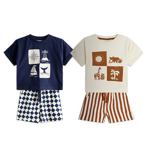 Ensembles de shorts et hauts pour enfants en coton biologique, t-shirt et short imprimés sur mesure, ensembles de vêtements pour garçons, vêtements pour enfants écologiques d'été - Product Image 1