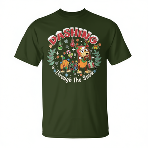 T-shirt de Noël Dashing Through The Snow Dog, design festif, taille adulte - Product Image 2