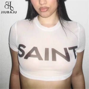 Белая укороченная Футболка с принтом букв Y2k уличная одежда сексуальная летняя одежда для женщин футболки - Product Image 1