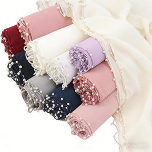 Nuevo Hiyab de Chifón Largo <span class=keywords><strong>para</strong></span> <span class=keywords><strong>Mujer</strong></span>, con Cuentas de Perlas y Borde Ondulado, Estilo <span class=keywords><strong>Turbante</strong></span> Árabe de Oriente Medio - Product Image 5