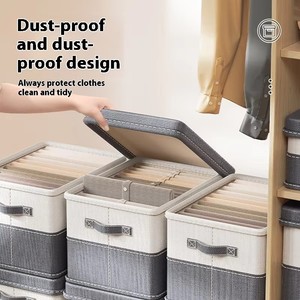 Multi-Purpose Organizador Linho Tecido Cestas De Roupas Cestos De Armazenamento De Cubo Dobrável Lavável Grandes Recipientes De Armazenamento Com Tampas - Product Image 3