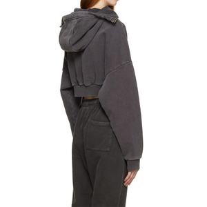 Sudadera con capucha corta de cuello alto y cremallera completa para mujer, de felpa de algodón grueso de 510 g/m², gris descolorido, personalizada - Product Image 4