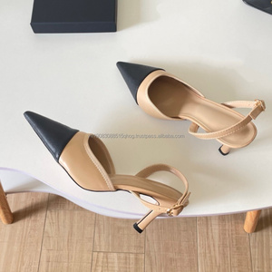 Escarpins de luxe pour femme à bout pointu avec bride cheville et boucle, talon haut, en cuir véritable, tendance mode - Product Image 3