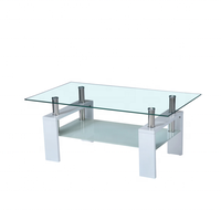 Table basse moderne nordique avec plateau en verre trempé transparent, design contemporain pour salon et café