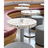 Mesa de Comedor de Terrazo Colorida con Borde Redondeado Estilo Bistro, Mesa de Café de Terrazo Cuadrada Pequeña con Estructura Metálica para Restaurante