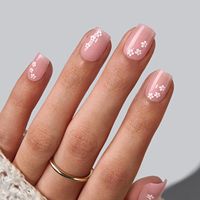 BTArtbox doux Gel XCOAT 3D Floral presse sur les ongles en gros court amande fait à la main bleu français pointe faux ongles