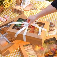 Boîte à emporter en papier kraft avec fenêtre transparente en PET/EVA, doublure en papier anti-graisse, recyclable, qualité alimentaire, pour plats chauds, pâtes, salades, déjeuner