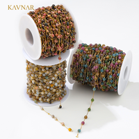 KAVNAR Vente en gros Chaîne à perles plaquée or 18 carats en acier inoxydable avec maillons en pierre pour la fabrication de bijoux DIY, colliers et bracelets OEM