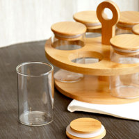 Ensemble de pots à épices en verre moderne avec couvercle en bambou et support, récipient alimentaire hermétique pour l'organisation des accessoires de cuisine