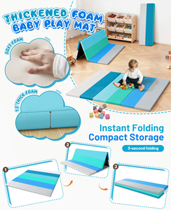 Tapete de Juego Plegable de Tres Pliegues de Cuero PU para Bebés, Tapete de Espuma para Gatear, Tapete de Gimnasio de 47.6x47.6 Pulgadas para Jugar Boca Abajo - Product Image 6
