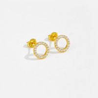 Nouveau cadeau de bijoux fins de luxe en argent Sterling 925 plaqué or boucles d'oreilles avec diamant petit cercle CZ Stud Piercing Clips