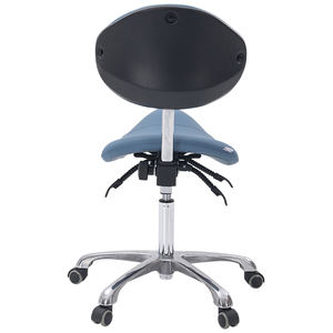 Fauteuil <span class=keywords><strong>dentaire</strong></span> commercial moderne manuel en cuir bleu, tabouret selle réglable en hauteur et inclinaison avec 5 roulettes pivotantes - Product Image 3