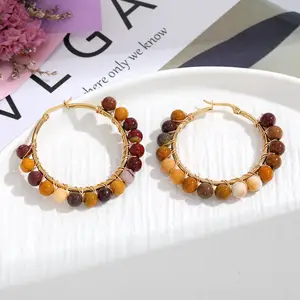 2023 New Hot Europe and Fashion is Round Agate Amethyst Earrings Stainless Steel Wire Wound Natural Stone Women Large Circle