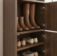 Meuble à chaussures moderne et étroit pour petits espaces, facile à assembler, organisateur de chaussures fin pour entrée, rangement ouvert, étagère à chaussures en bois de noyer