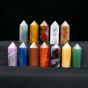 Vente en gros de tours de pierres précieuses naturelles polies de 4 à 5 cm, baguettes de cristal, pointes en vrac pour cadeaux de Reiki - Product Image 1