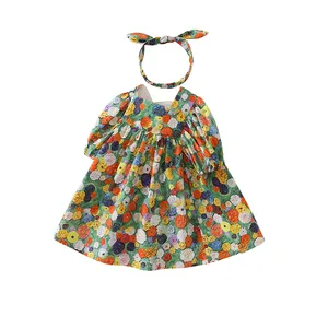 2024 स्टॉक में बच्चों के कपड़े लड़कियों के लिए कढ़ाई वाली कॉटन ड्रेस ग्रीष्मकालीन बेबी स्पेनिश बुटीक ड्रेस के साथ