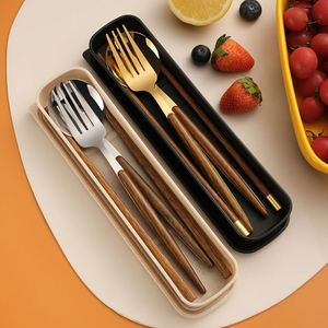 ชุดช้อนส้อมตะเกียบสแตนเลสพกพา ลายไม้ ดีไซน์สร้างสรรค์ สำหรับปิกนิก 3 ชิ้น - Product Image 2