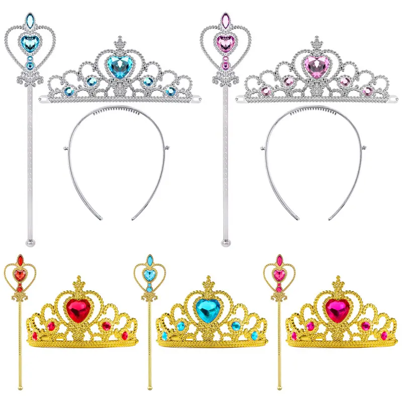 Headpieces Scepters Dress Up Set Little Girls Kids Play Jewelry Princess Rhinestone Wands Crown Tiara Set