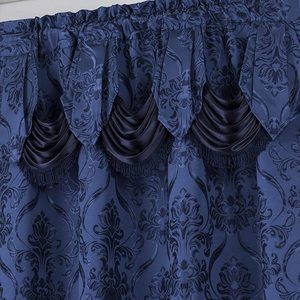 Hot Selling Drape Set with Attached Valance <strong>Navy</strong> Jacquard <strong>Curtains</strong> 84" Length Blackout Floral <strong>Pattern</strong> for French Windows - Product Image 2