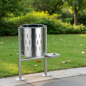 Cestino per Rifiuti Circolare in Acciaio Inox da 60 L con Posacenere per Uso Esterno - Product Image 3