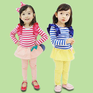 Ensemble de vêtements pour enfants de haute qualité, 2 pièces, vêtements décontractés pour enfants, t-shirt à manches longues rayé et pantalon pour filles - Product Image 1